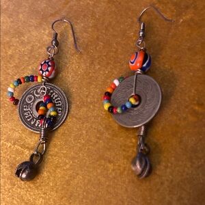 Colorful Bead and Coin Dangle Earrings - Multicolor